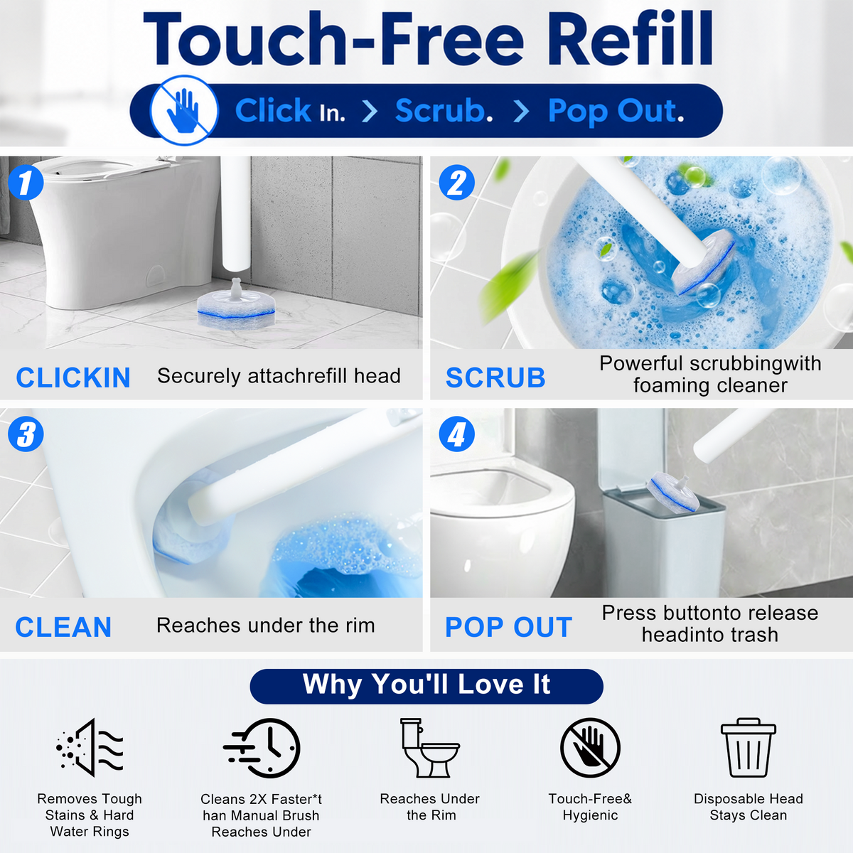 ZQZIQI 80 Count Toilet Wand Refills for Clorox Toilet Wand, 10X Cleaning Power to Toilet Bowl, High-Density Disposable Toilet Brush Scrubber