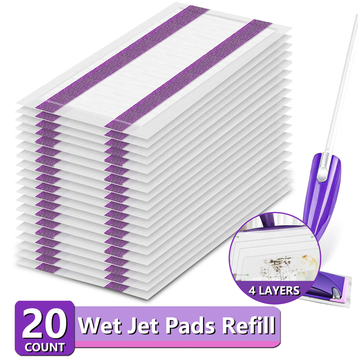 ZQZiQi Disposable WetJet Mopping Pad Refills for Swiffer Spray Mop, Wet & Dry Multi-Surface Absorbent Replacement Cleaning Pads, 20-Count