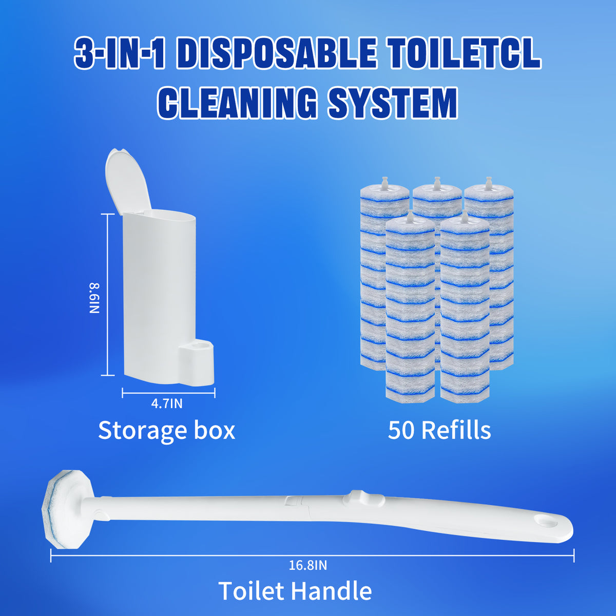 ZQZIQI 3-In-1 Toilet Bowl Brush Kit, 6X Cleaning Power, Firm & No Dropping, Wall-Mountable | Pre-filled Toilet Cleaner, with Holder, Caddy & 50 Refill Heads