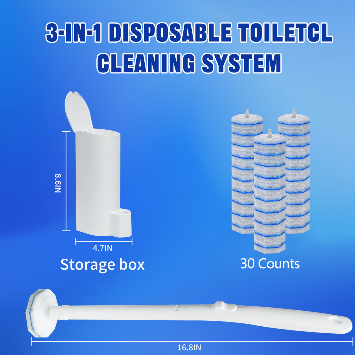 30 Pack Toilet Brushes Wand Refills Kit Compatible with Clorox, Instant Foam Cleaning, Secure Lock No Slipping, Odor Neutralizing, Easy Snap-On Design