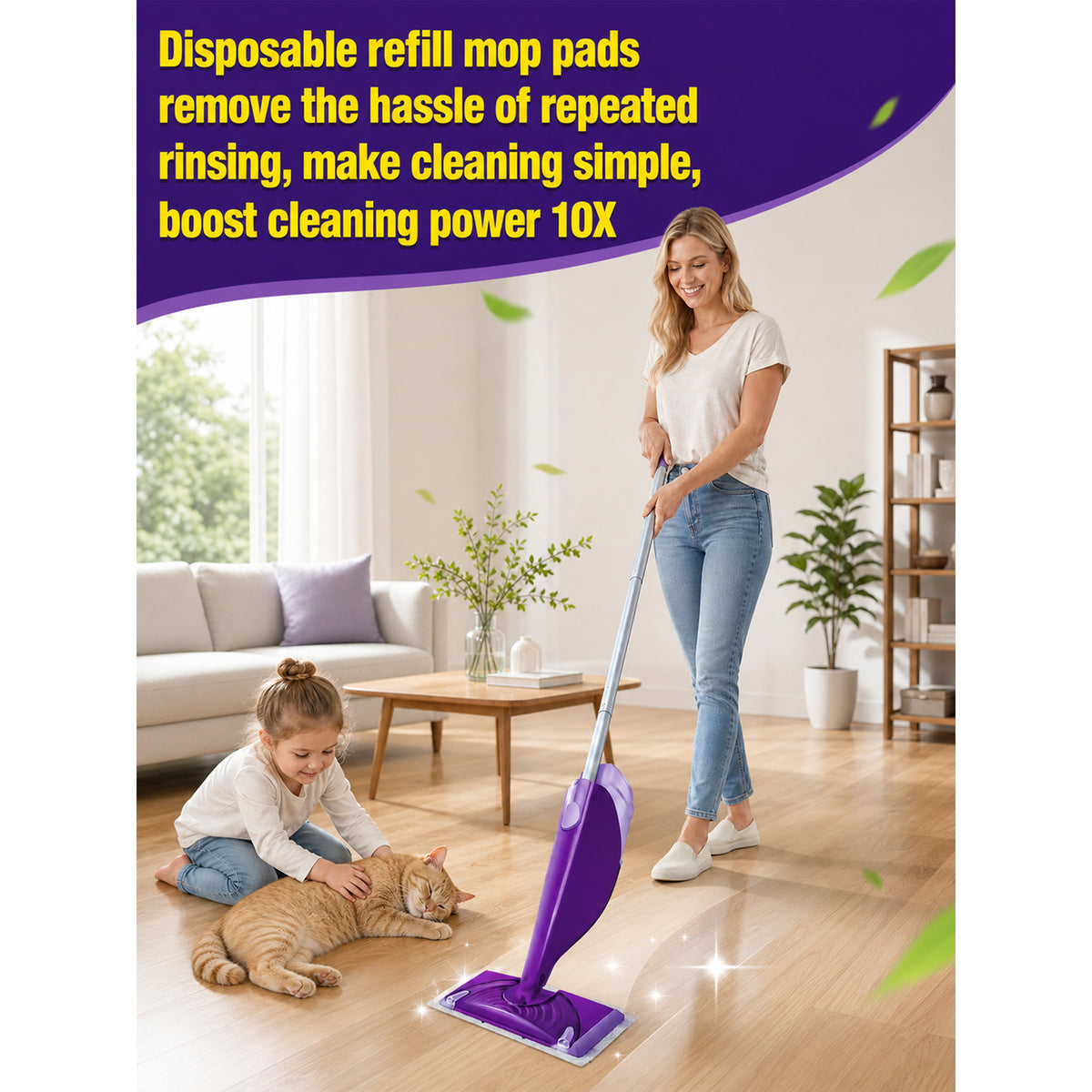ZQZiQi Disposable WetJet Mopping Pad Refills for Swiffer Spray Mop, Wet & Dry Multi-Surface Absorbent Replacement Cleaning Pads, 60-Count